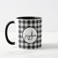 Trendy Black and White Buffalo Plaid Monogrammed