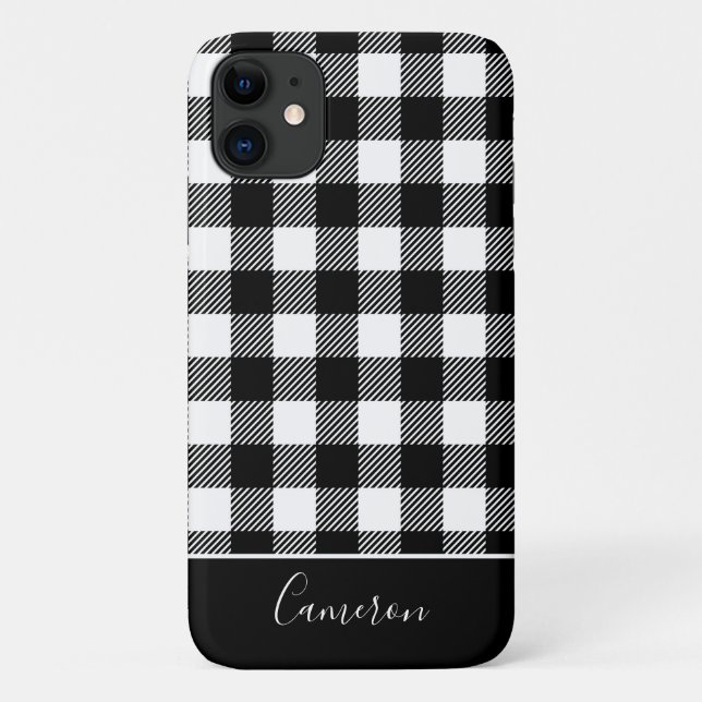 Trendy Black and White Buffalo Plaid Personalised Case-Mate iPhone Case (Back)