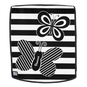 Trendy Black and White Butterfly Stripes With Name Backpack