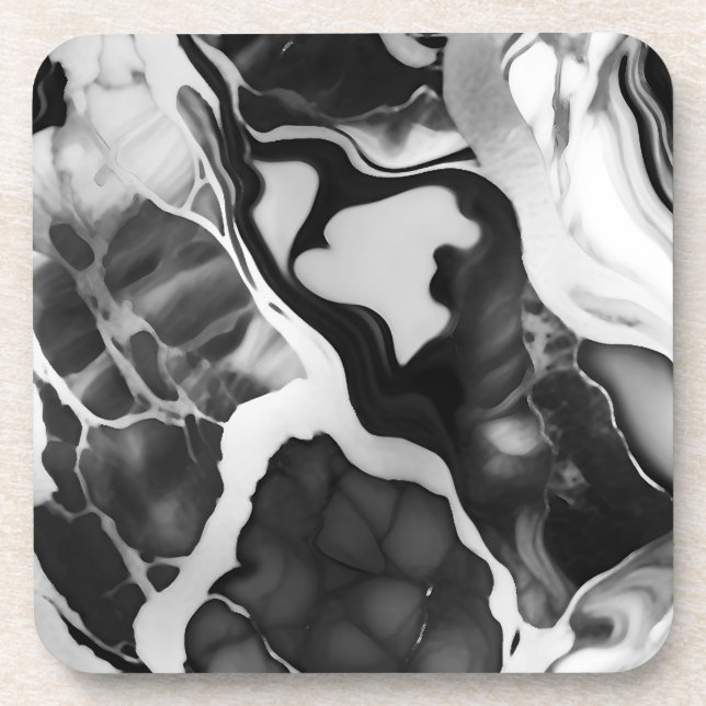 Trendy Black and white faux marble Coaster (Front)