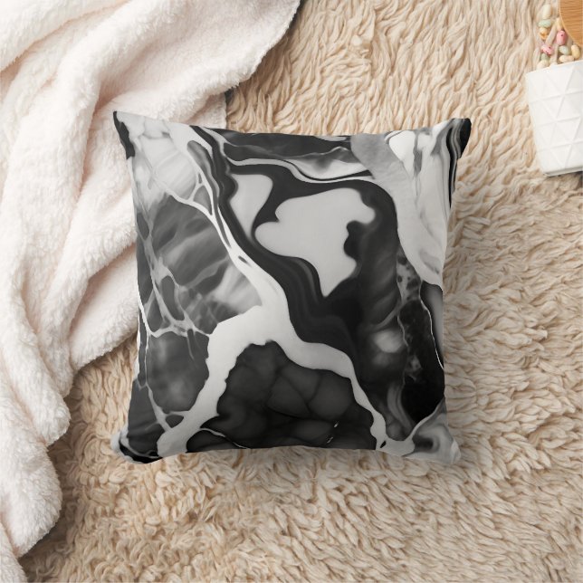 Trendy Black and white faux marble Cushion (Blanket)