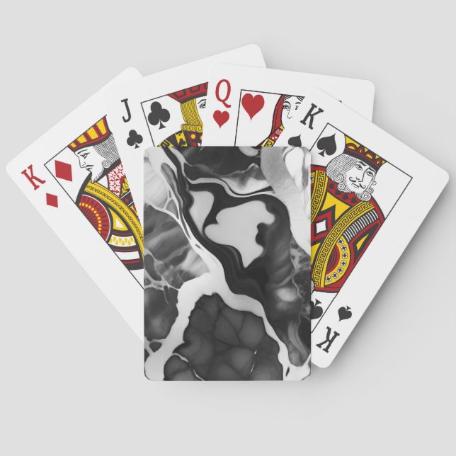 Trendy Black and white faux marble Playing Cards (Back)