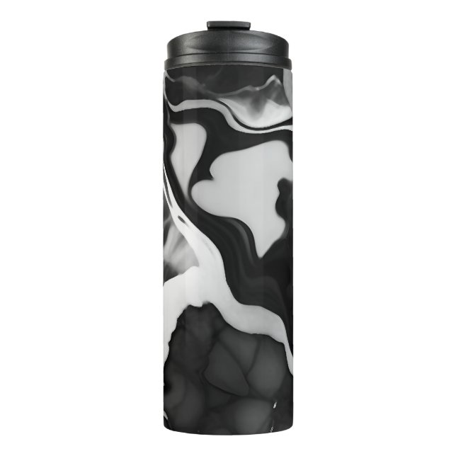 Trendy Black and white faux marble Thermal Tumbler (Front)