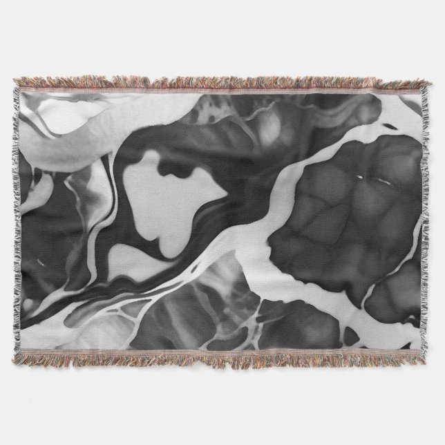 Trendy Black and white faux marble Throw Blanket (Front)