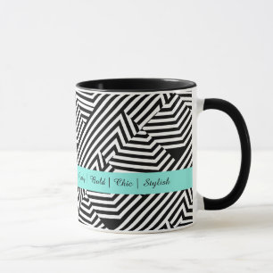 Trendy Black and White Geometric Aqua Fashion Mug