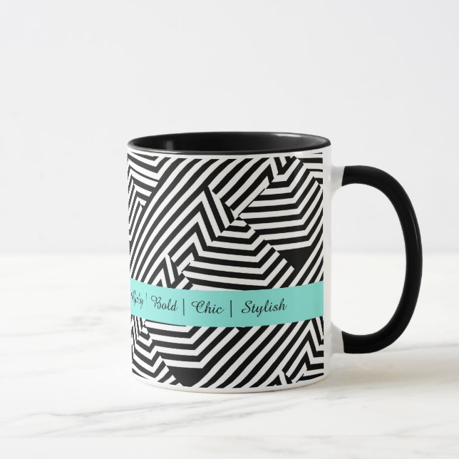 Trendy Black and White Geometric Aqua Fashion Mug (Right)