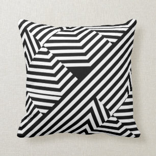 Trendy Black and White Geometric Stripes Pattern Cushion