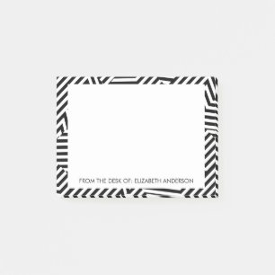 Trendy Black and White Geometric Stripes With Name Post-it Notes