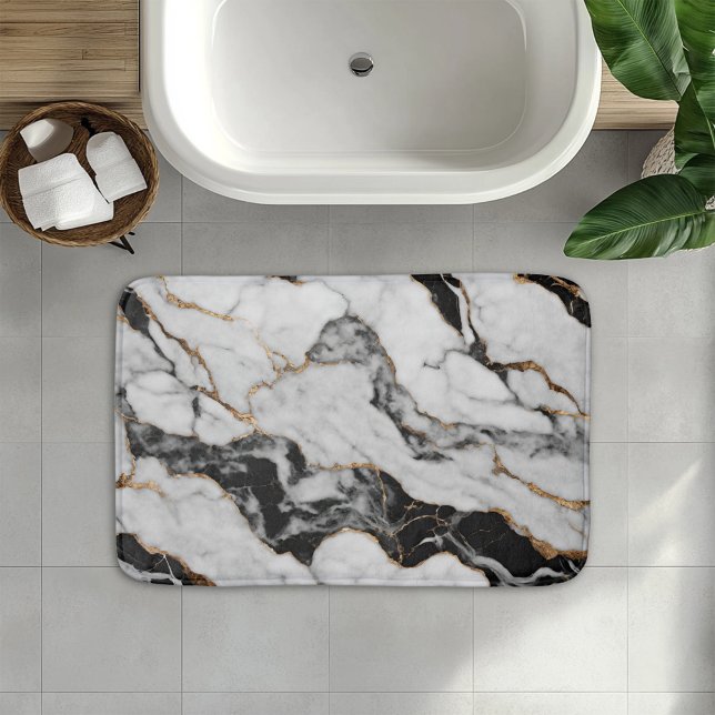 Trendy Black and White Gold Marble Bath Mat (Creator Uploaded)
