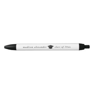 Trendy Black and White Graduation Cap Year Name Ink Pen