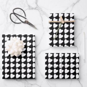 Trendy Black and White Heart Pattern Gradient Wrapping Paper Sheet
