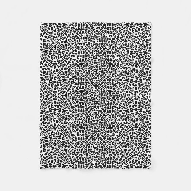 Trendy Black and White Leopard Print Animal Spots Fleece Blanket (Front)