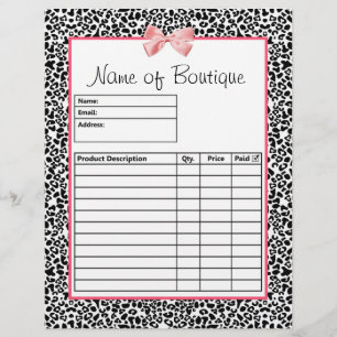 Trendy Black And White Leopard Print Order Forms Flyer
