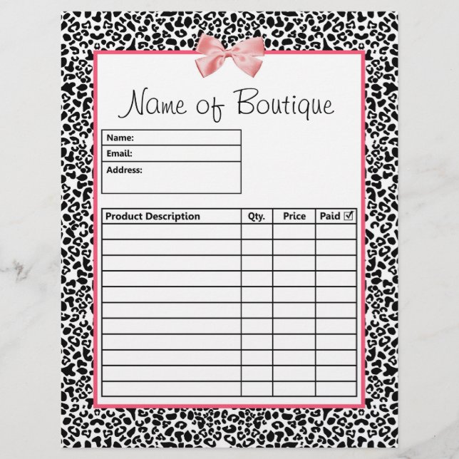 Trendy Black And White Leopard Print Order Forms Flyer (Front)