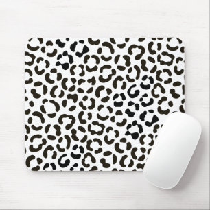 Trendy Black and White Leopard Print Pattern Mouse Pad