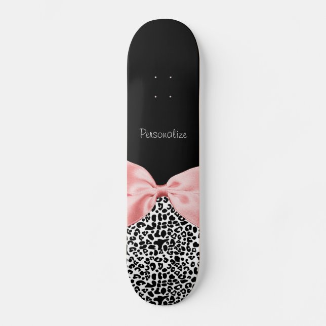 Trendy Black And White Leopard Print Pink Ribbon Skateboard (Front)