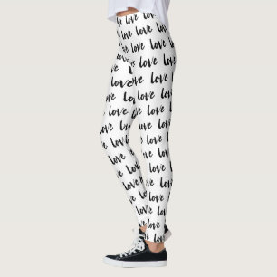 Trendy Black and White Love Typography Leggings