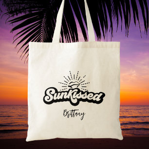 Trendy Black and White Modern Script Name Tote Bag