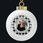 Trendy Black and White Plaid Merry Christmas Ornament<br><div class="desc">Rustic Merry Christmas Photo Holiday Ornament - Trendy Black & White Buffalo Plaid Background.</div>
