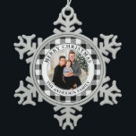 Trendy Black and White Plaid Merry Christmas Snowflake Pewter Christmas Ornament<br><div class="desc">Rustic Merry Christmas Photo Holiday Snowflake Ornament - Trendy Black & White Buffalo Plaid Background.</div>
