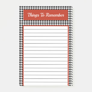 Trendy Black and White Red Houndstooth Chic Design Post-it Notes