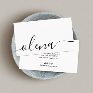 Trendy Black and White Script Calligraphy Business Card