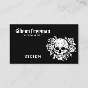 Trendy Black and White Skull Tattoo Studio Business Card