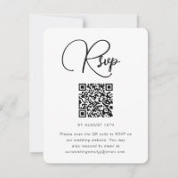 Trendy Black and White Wedding RSVP with QR Code