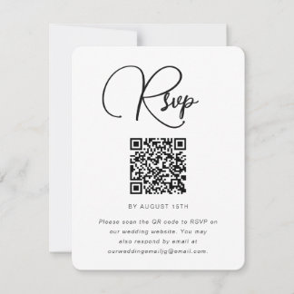 Trendy Black and White Wedding RSVP with QR Code Card