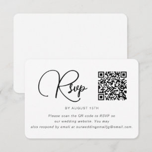 Trendy Black and White Wedding RSVP with QR Code Card