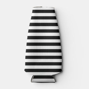 Trendy Black and White Wide Horizontal Stripes Bottle Cooler