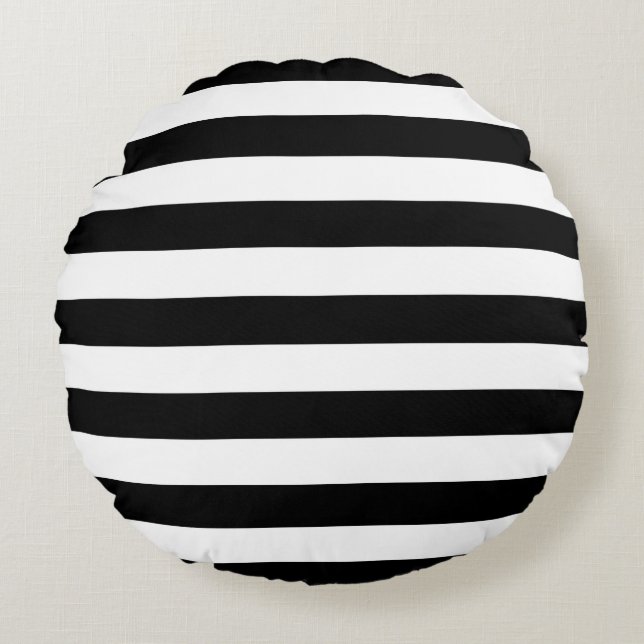 Trendy Black and White Wide Horizontal Stripes Round Cushion (Front)