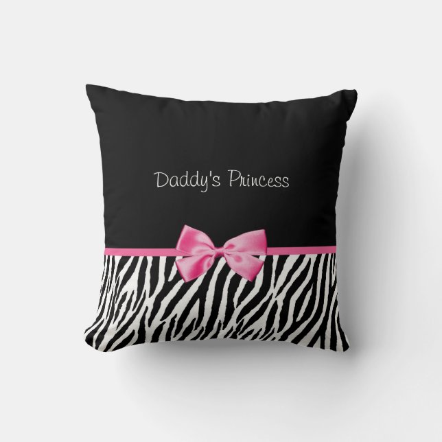 Trendy Black And White Zebra Print Pink Ribbon Cushion (Front)