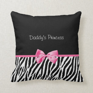 Trendy Black And White Zebra Print Pink Ribbon Cushion