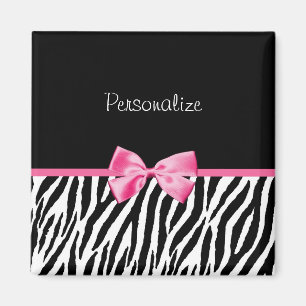 Trendy Black And White Zebra Print Pink Ribbon Magnet