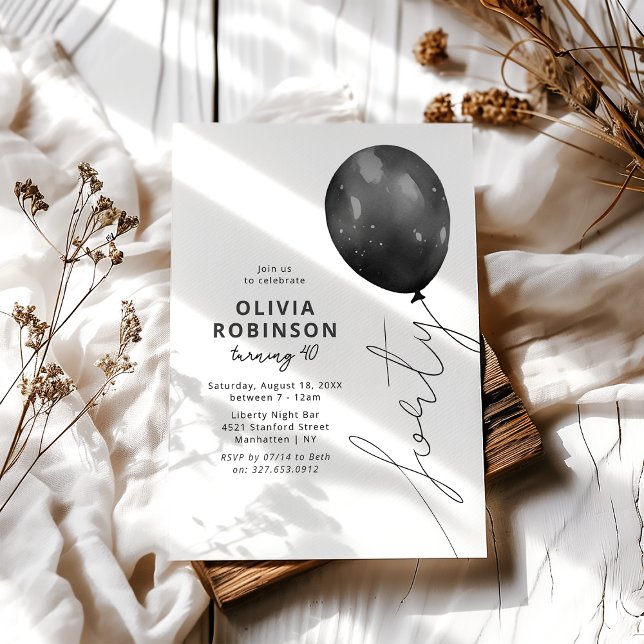 Trendy Black Balloon 40th Birthday Invitation (Creator Uploaded)