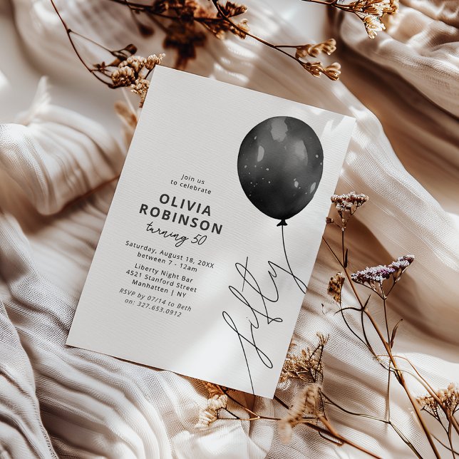 Trendy Black Balloon 50th Birthday Invitation (Creator Uploaded)