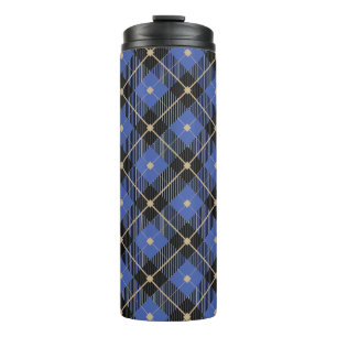 Trendy Black Blue  Plaid Pattern Thermal Tumbler