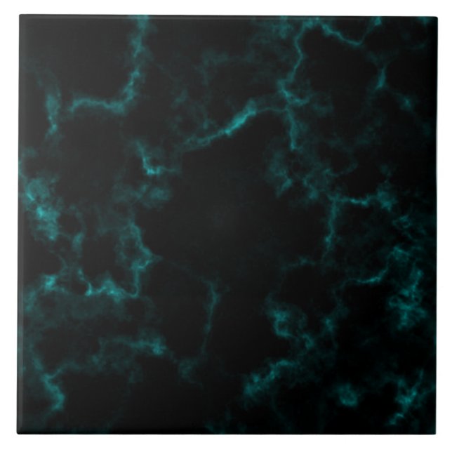 Trendy black & blue turquoise marble pattern tile (Front)