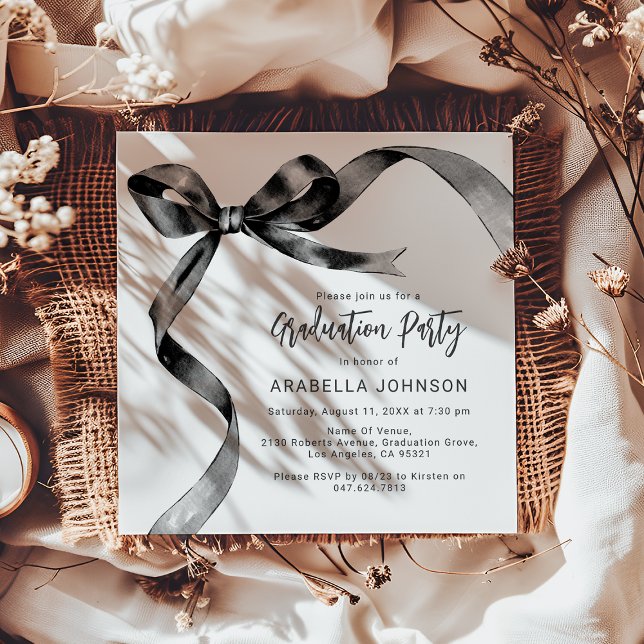 Trendy Black Bow Graduation Holiday Card (Creator Uploaded)