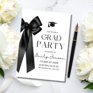 Trendy Black Bow Graduation Party Coquette Grad  Invitation