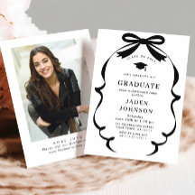 Trendy Black Bow Ribbon PHOTO Graduation Party