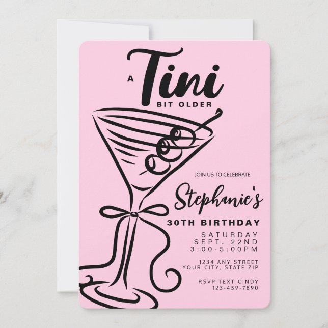 Trendy Black Bow Tini Bit Older 30th Birthday Invitation (Front)