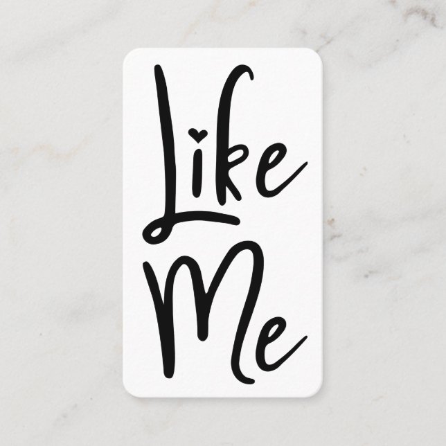 Trendy Black Brush Script Like Me Social Media Business Card (Front)