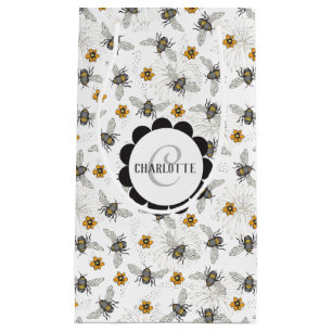 Trendy Black Buzzing Honeybee for Spring & Summer Small Gift Bag