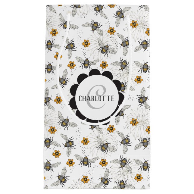 Trendy Black Buzzing Honeybee for Spring & Summer Small Gift Bag (Front)