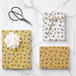 Trendy Black Buzzing Honeybee for Spring & Summer Wrapping Paper Sheet