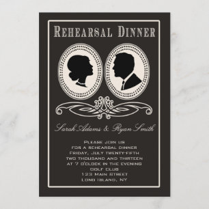 Trendy Black Chevron & Script Rehearsal Dinner Invitation