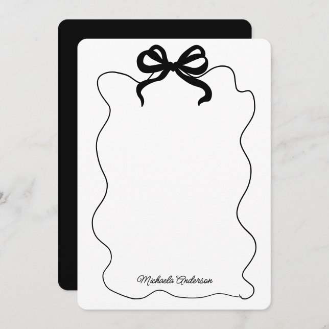 Trendy Black Coquette Bow & Squiggle Frame Card (Front/Back)