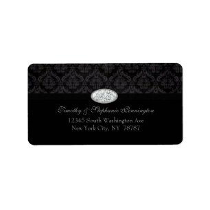 Trendy black damask diamond avery address label